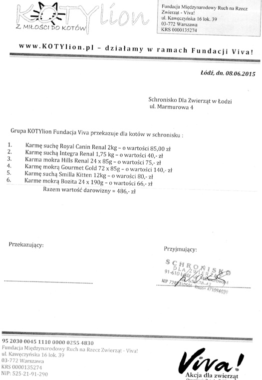 Karma dla kotów z Łódzkiego Schroniska